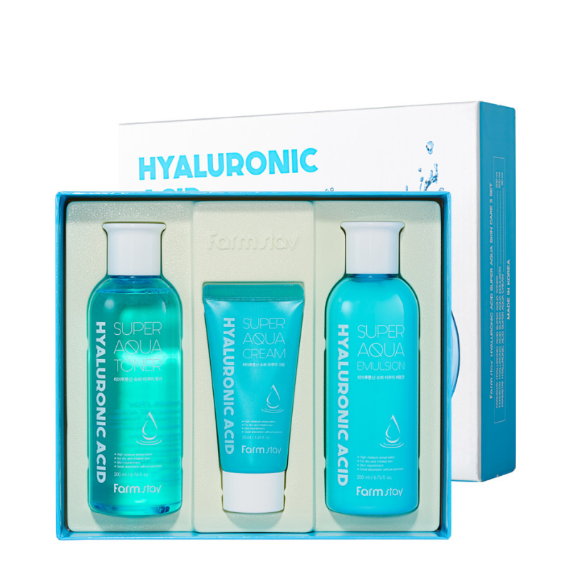 Bestkoreanskincares SET Hyaluronic Acid Super Aqua Skin Care 3 Set Farm Stay