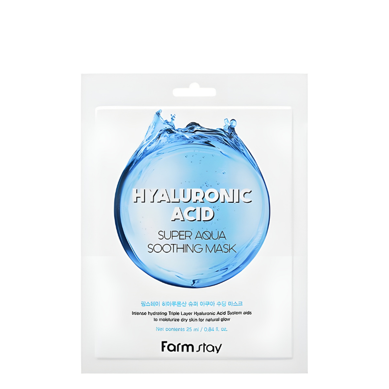 Bestkoreanskincares SHEET MASK Hyaluronic Acid Super Aqua Soothing Mask Set (10 masks) Farm Stay
