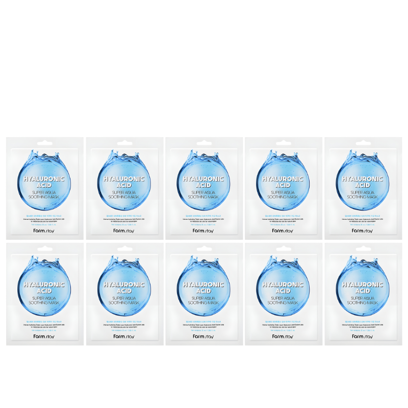 Bestkoreanskincares SHEET MASK Hyaluronic Acid Super Aqua Soothing Mask Set (10 masks) Farm Stay