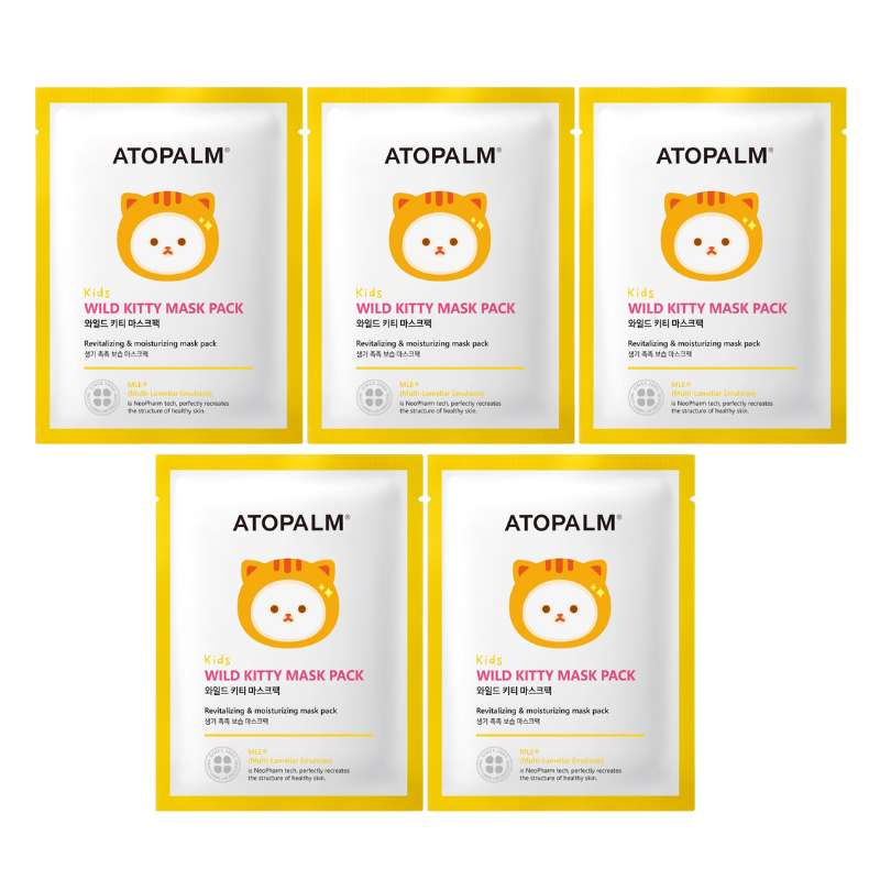 Bestkoreanskincares SHEET MASK Kids Wild Kitty Mask Pack Set (5 masks) ATOPALM