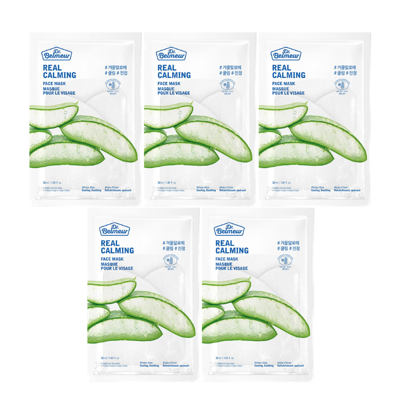Bestkoreanskincares SHEET MASK Real Calming Face Mask Winter Aloe Set (5 masks) Dr. Belmeur