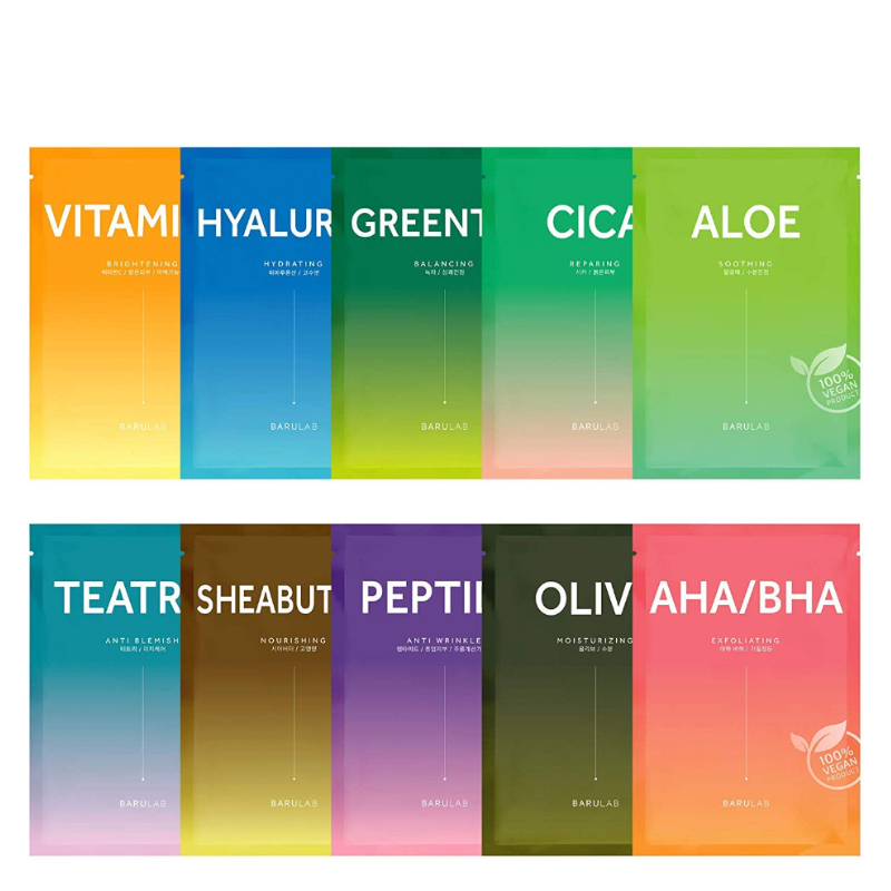Bestkoreanskincares SHEET MASK Certified Vegan Sheet Mask Set (10 masks) BARULAB