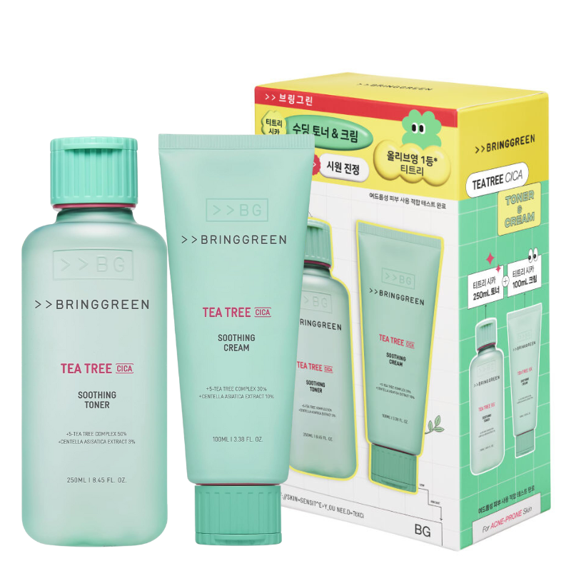 Bestkoreanskincares SET Tea Tree Cica Soothing Toner 250ml + Cream 100ml Set BRING GREEN