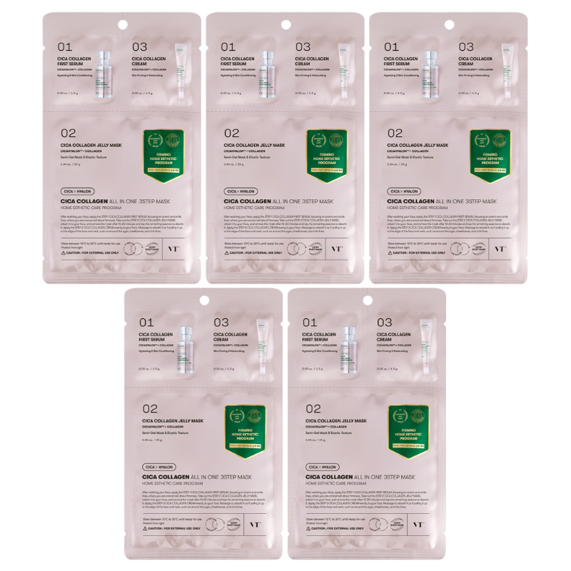 Bestkoreanskincares SHEET MASK Cica Collagen All In One 3Step Mask Set (5 masks) VT COSMETICS