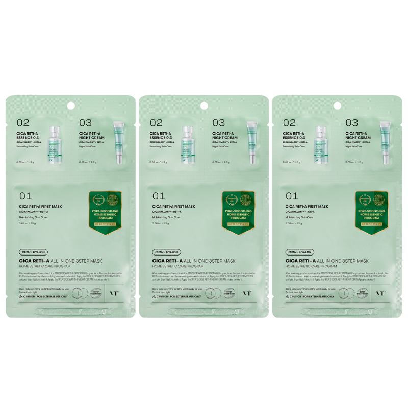 Bestkoreanskincares SHEET MASK Cica Reti-A All In One 3Step Mask (3masks) VT COSMETICS