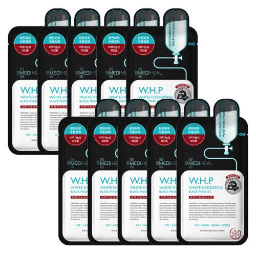 Bestkoreanskincares SHEET MASK W.H.P White Hydrating Black Mask EX Set (10 masks) MEDIHEAL